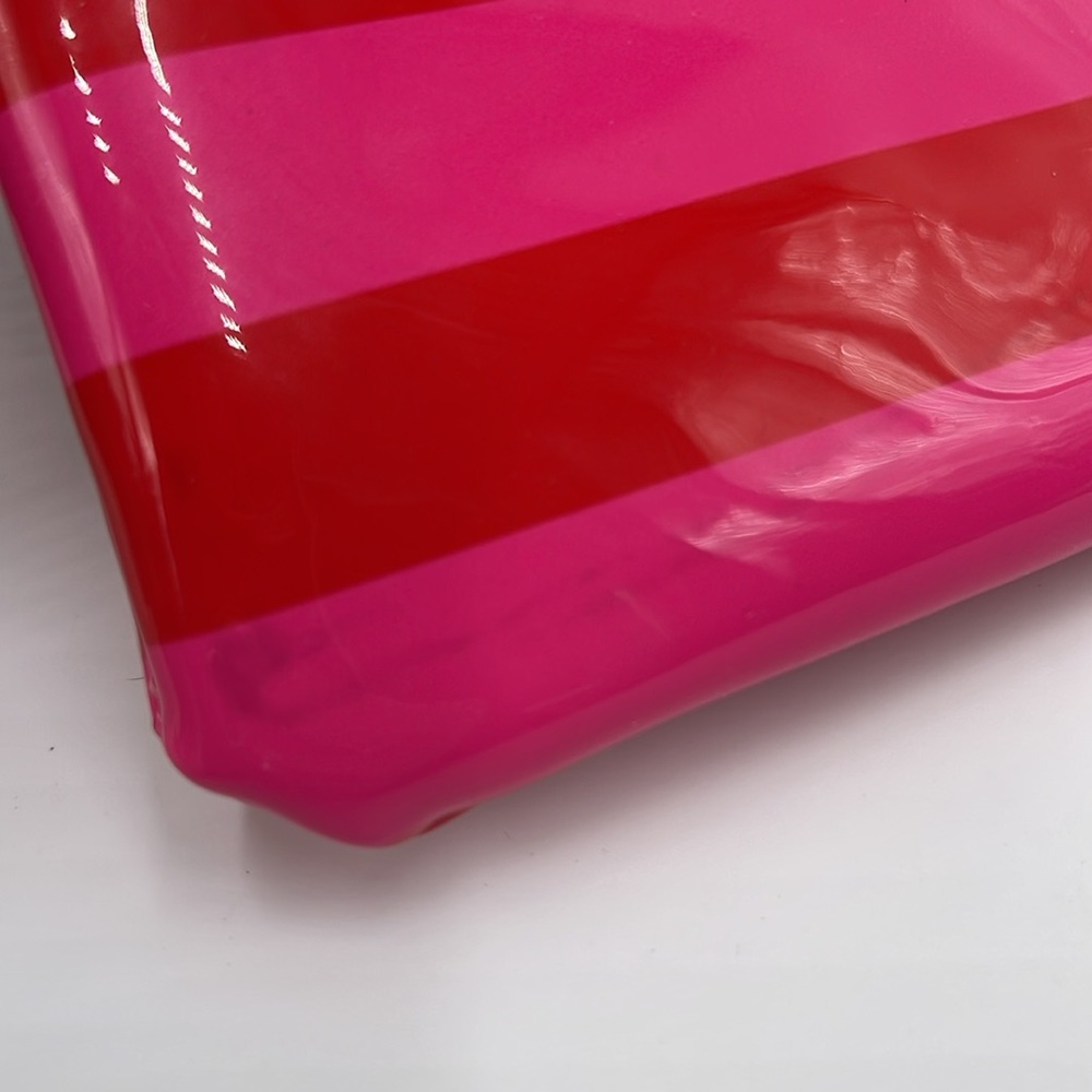 Kate Spade Patent Red and Hot Pink Striped Zip Small Wallet/Bag/Pouch 6" Wide - Picture 6 of 13